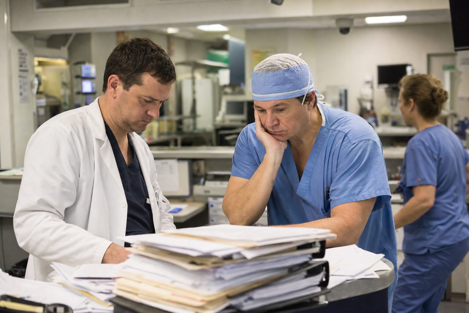 A physician and surgeon buried in prior-authorization paperwork